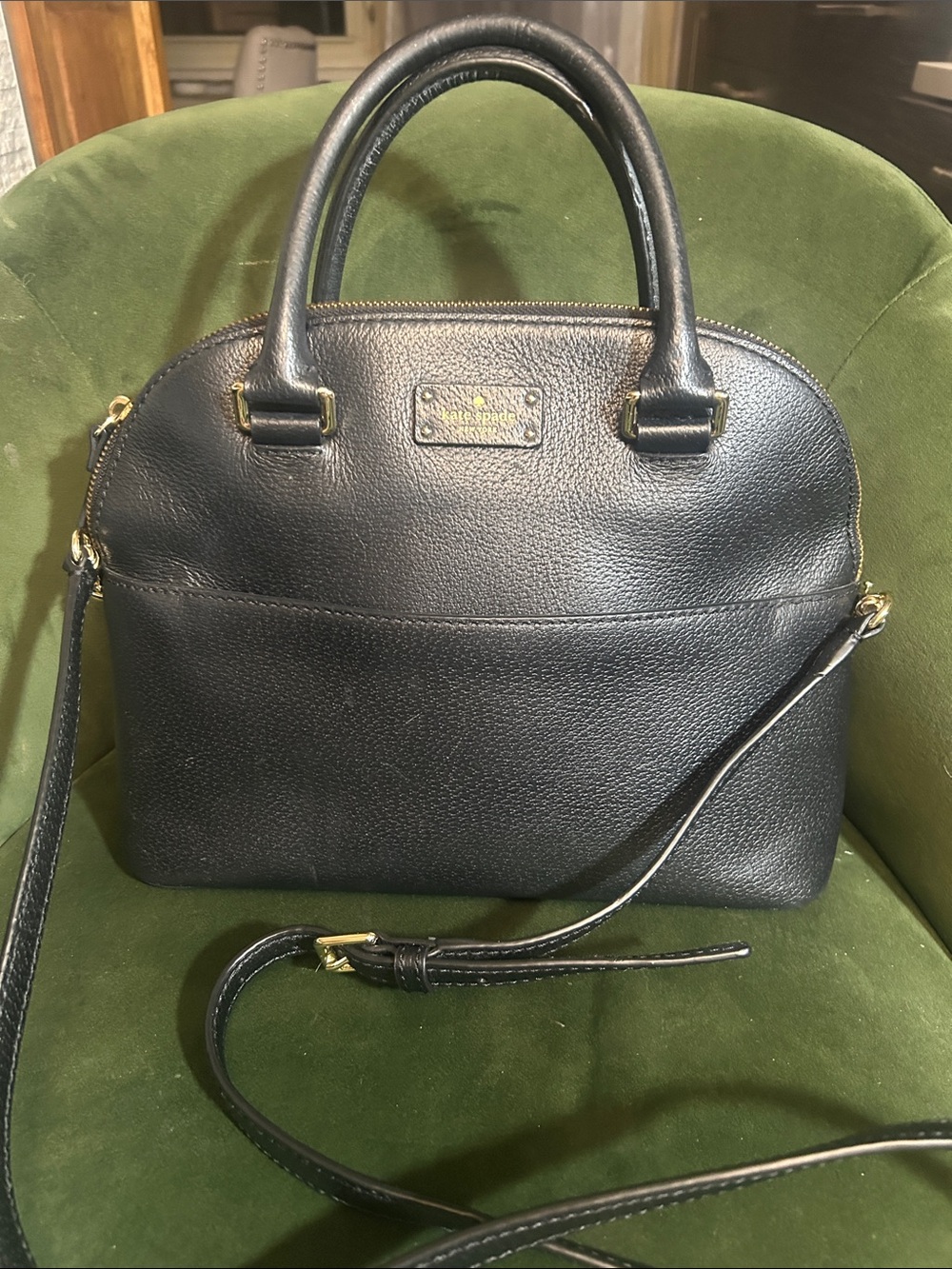 Kate Spade Black Pebbled Leather Satchel with Detachable Strap